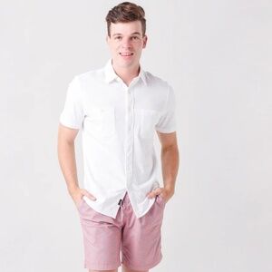 Faherty Seasons Shirt Men's Large White S/S Button Down Knit Beach Summer Casual